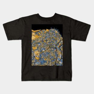 San Francisco Map Pattern in Blue & Gold Kids T-Shirt